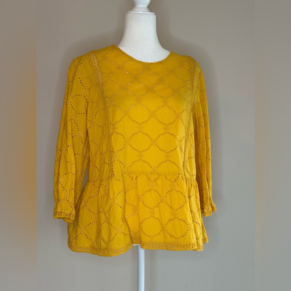 Elegant Mustard Eyelet Blouse